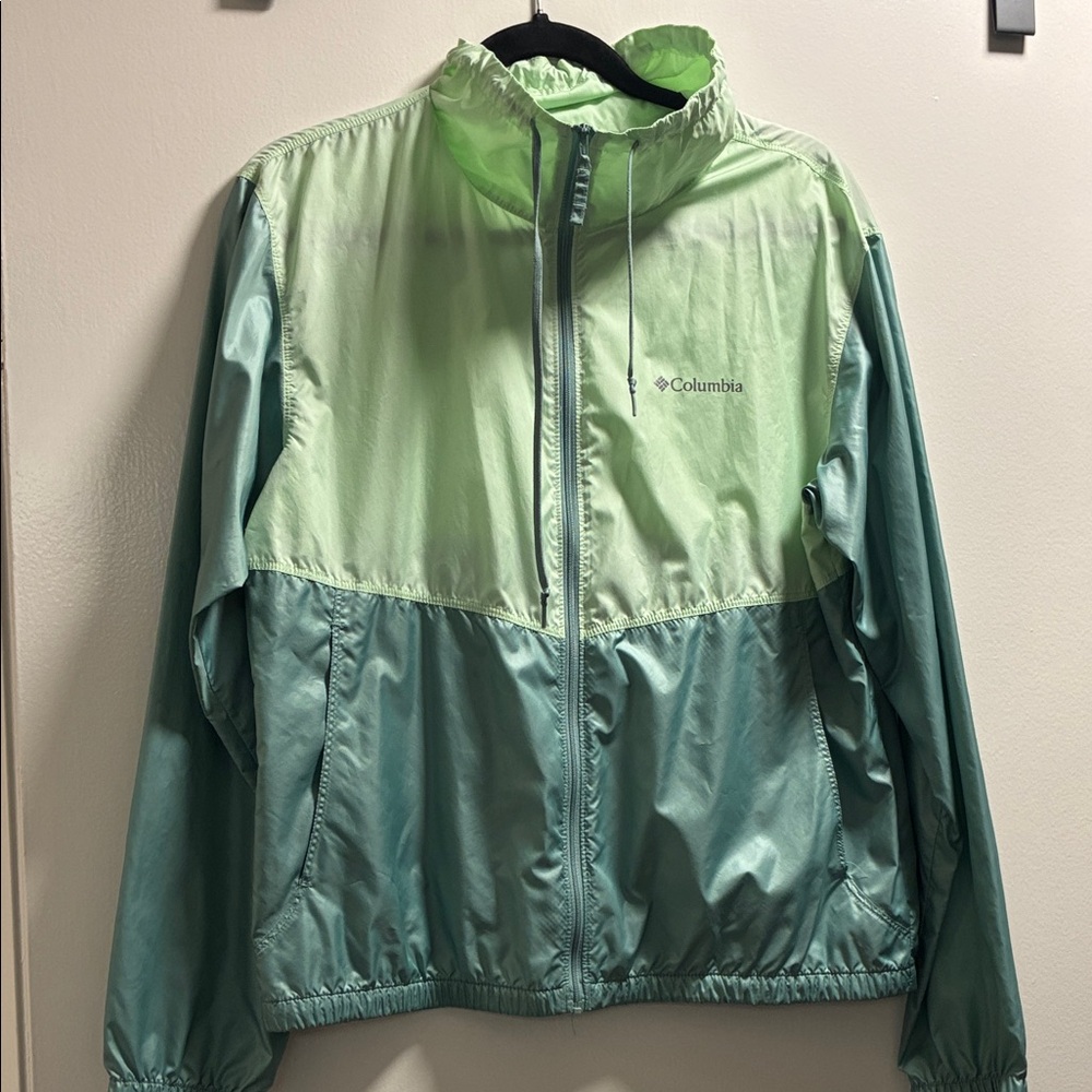 Columbia Light Green and Teal Windbreaker